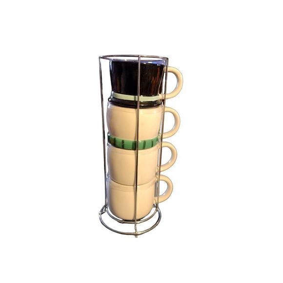 NWOT 4 Stacking Snowman Mugs with Wire Rack Decorative Christmas Holiday Winter - Picture 3 of 5